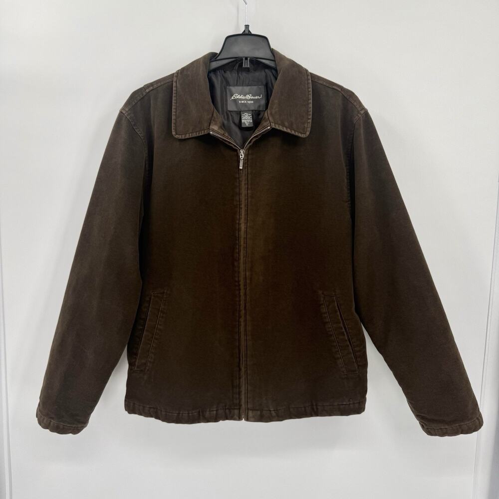 Eddie Bauer Men’s XLT Brown Brushed Cotton Zip Jacket Lined Workwear Outdoors - Picture 3 of 13